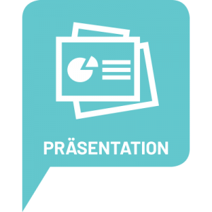 Sprechblase mit einer Illustration von Präsentationskarten